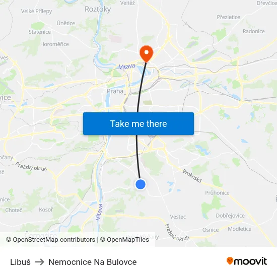 Libuš to Nemocnice Na Bulovce map
