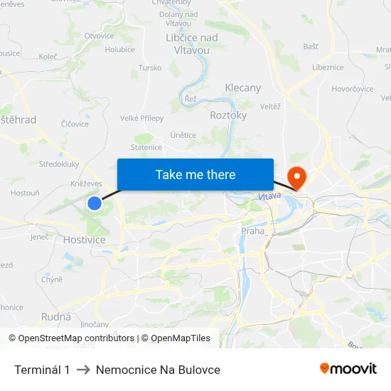Terminál 1 to Nemocnice Na Bulovce map