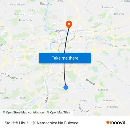 Sídliště Libuš to Nemocnice Na Bulovce map