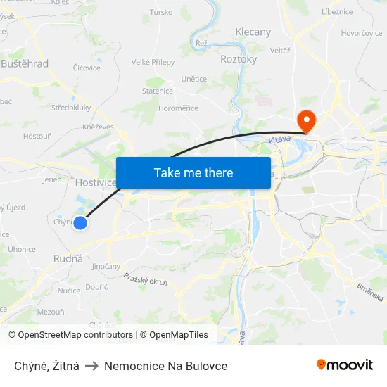 Chýně, Žitná to Nemocnice Na Bulovce map