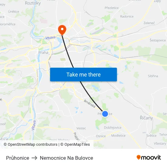 Průhonice to Nemocnice Na Bulovce map