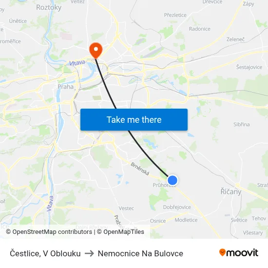 Čestlice, V Oblouku to Nemocnice Na Bulovce map