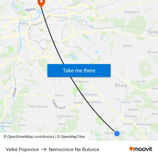 Velké Popovice to Nemocnice Na Bulovce map