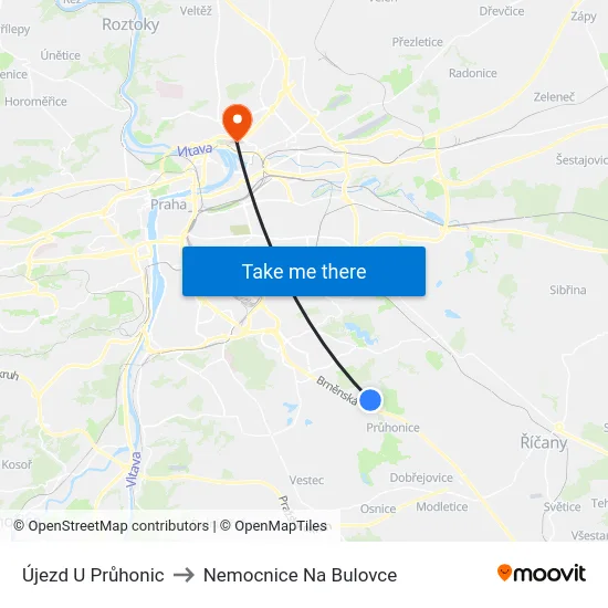 Újezd U Průhonic to Nemocnice Na Bulovce map