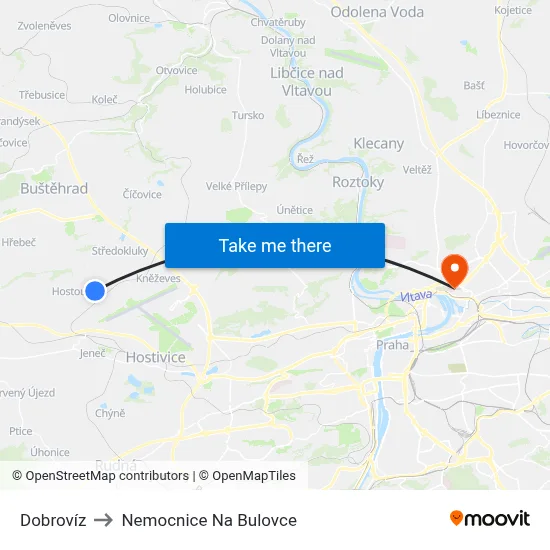 Dobrovíz to Nemocnice Na Bulovce map