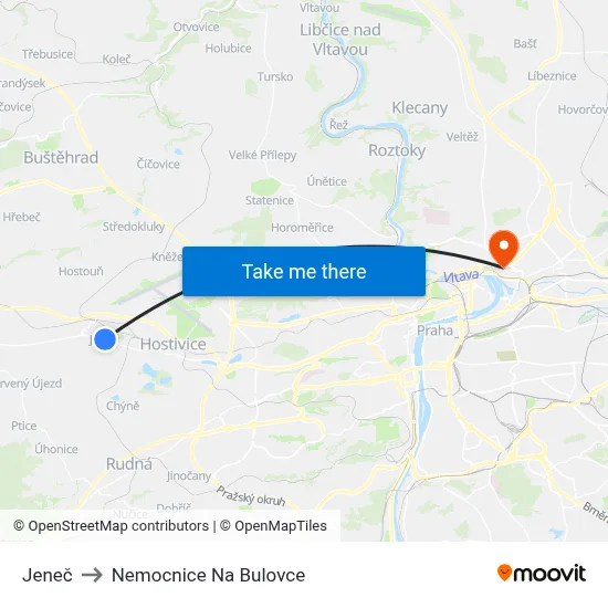 Jeneč to Nemocnice Na Bulovce map