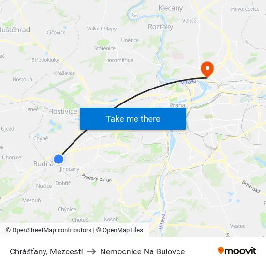 Chrášťany, Mezcestí to Nemocnice Na Bulovce map