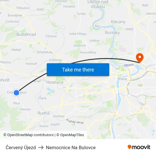 Červený Újezd to Nemocnice Na Bulovce map