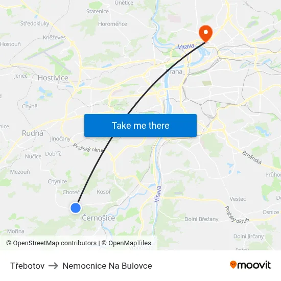 Třebotov to Nemocnice Na Bulovce map