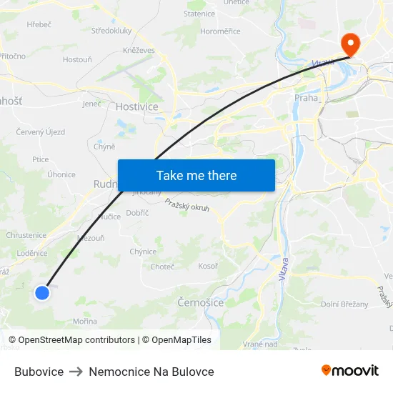 Bubovice to Nemocnice Na Bulovce map