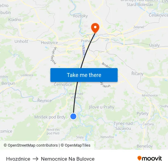 Hvozdnice to Nemocnice Na Bulovce map