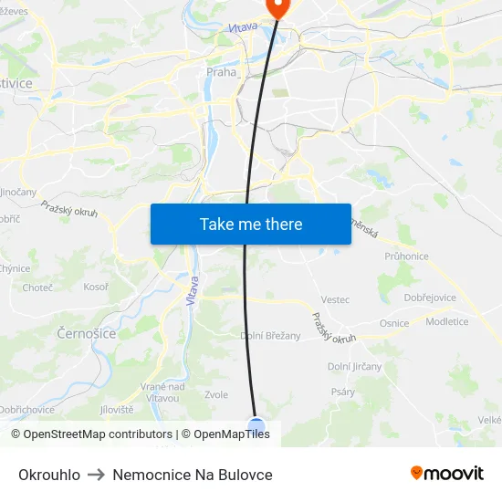 Okrouhlo to Nemocnice Na Bulovce map