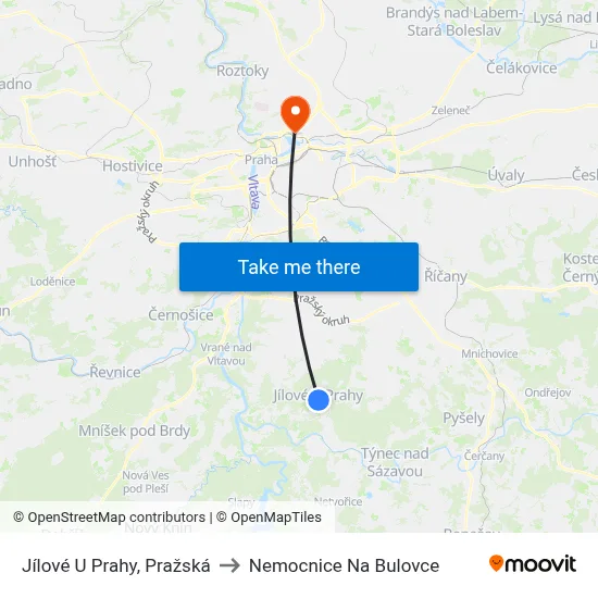 Jílové U Prahy, Pražská to Nemocnice Na Bulovce map