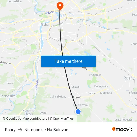 Psáry to Nemocnice Na Bulovce map