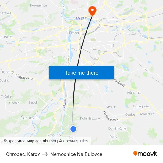 Ohrobec, Károv to Nemocnice Na Bulovce map