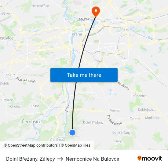 Dolní Břežany, Zálepy to Nemocnice Na Bulovce map