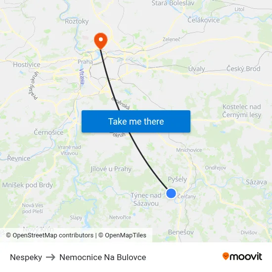 Nespeky to Nemocnice Na Bulovce map