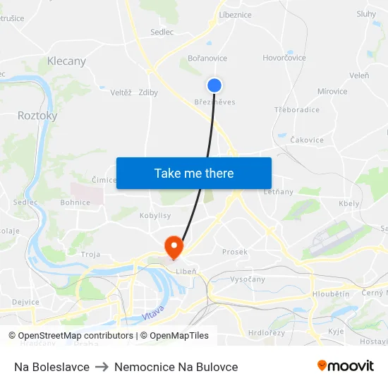 Na Boleslavce to Nemocnice Na Bulovce map