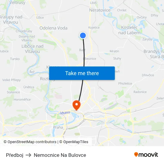 Předboj to Nemocnice Na Bulovce map