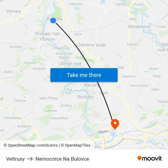 Veltrusy to Nemocnice Na Bulovce map