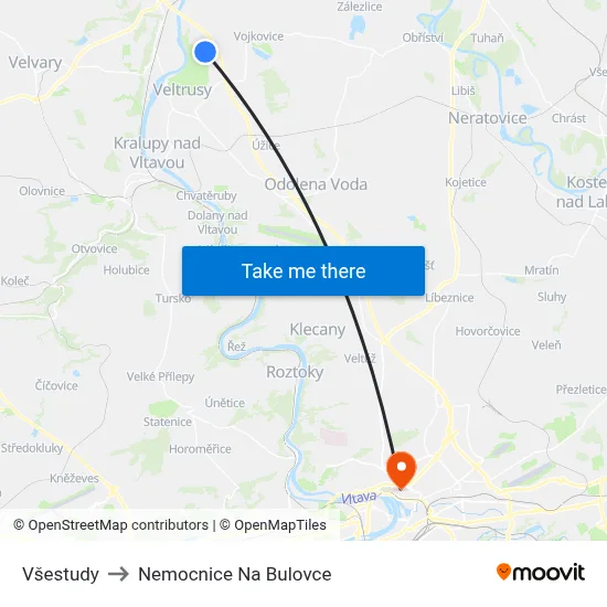 Všestudy to Nemocnice Na Bulovce map