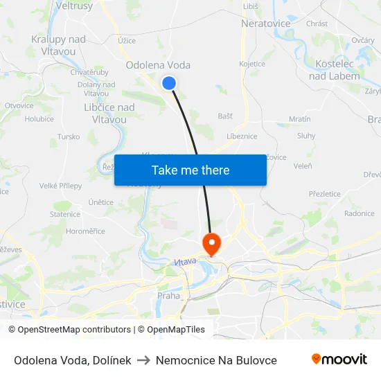Odolena Voda, Dolínek to Nemocnice Na Bulovce map