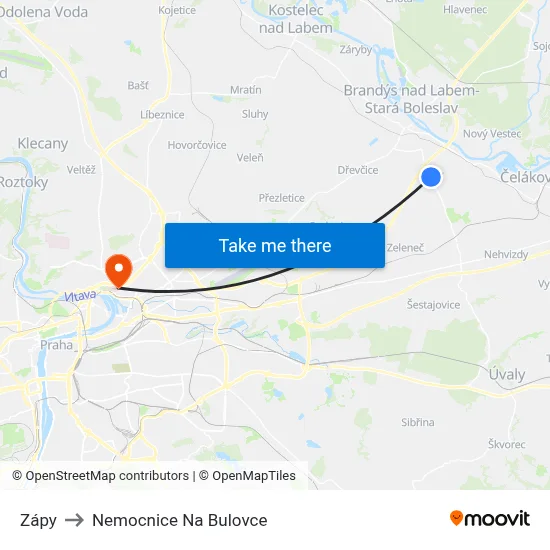 Zápy to Nemocnice Na Bulovce map