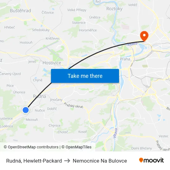 Rudná, Hewlett-Packard to Nemocnice Na Bulovce map