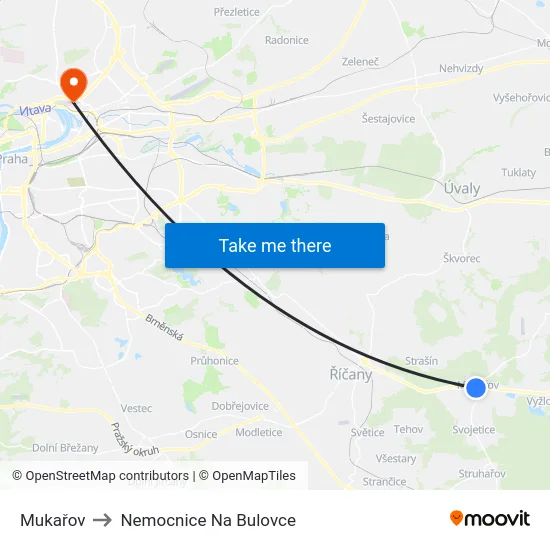 Mukařov to Nemocnice Na Bulovce map