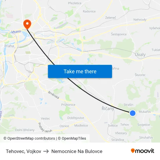 Tehovec, Vojkov to Nemocnice Na Bulovce map