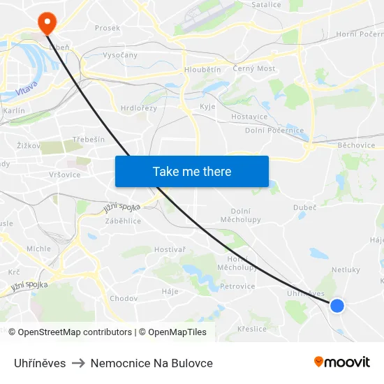 Uhříněves to Nemocnice Na Bulovce map
