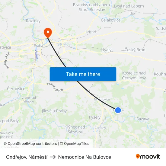 Ondřejov, Náměstí to Nemocnice Na Bulovce map