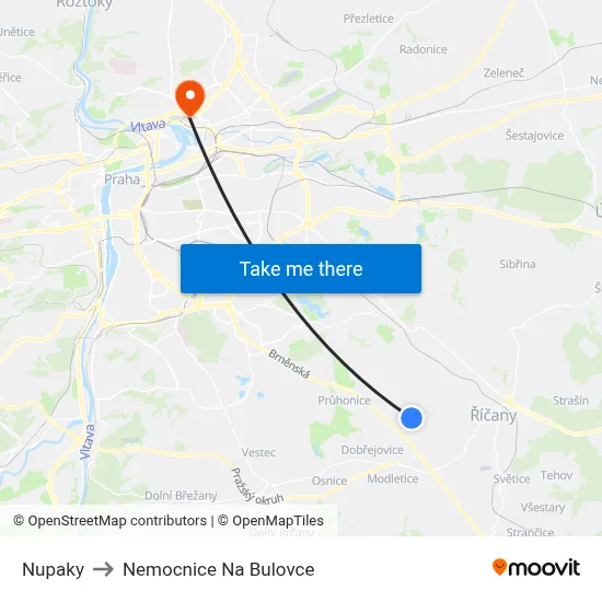 Nupaky to Nemocnice Na Bulovce map