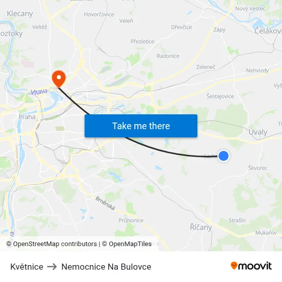 Květnice to Nemocnice Na Bulovce map