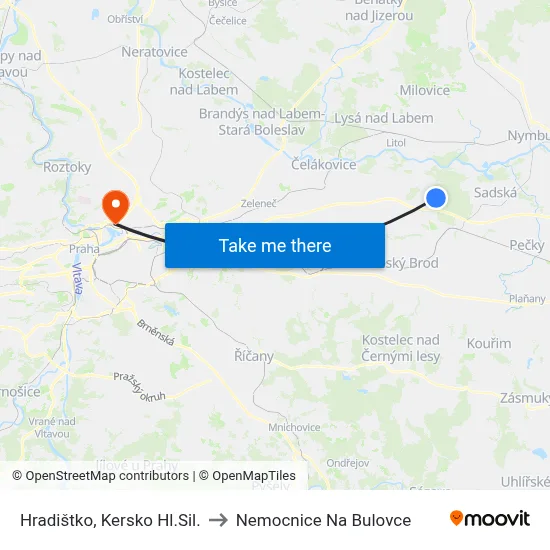 Hradištko, Kersko Hl.Sil. to Nemocnice Na Bulovce map