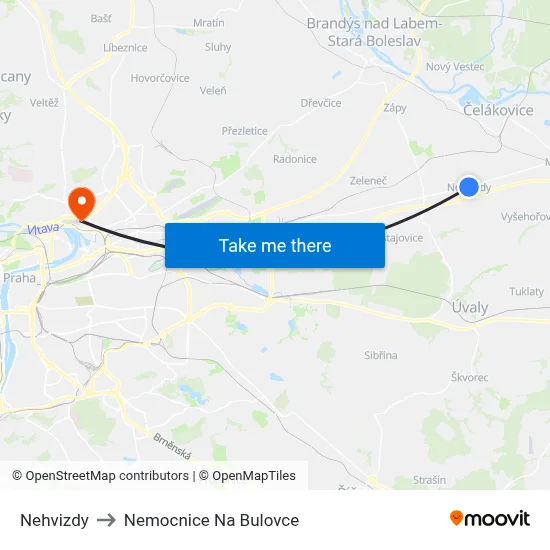 Nehvizdy to Nemocnice Na Bulovce map