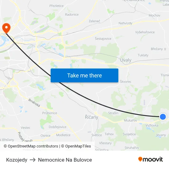 Kozojedy to Nemocnice Na Bulovce map
