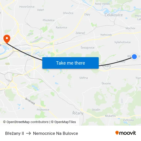 Břežany II to Nemocnice Na Bulovce map