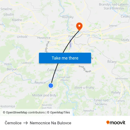 Černolice to Nemocnice Na Bulovce map