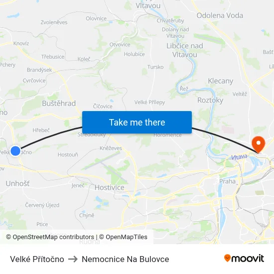 Velké Přítočno to Nemocnice Na Bulovce map
