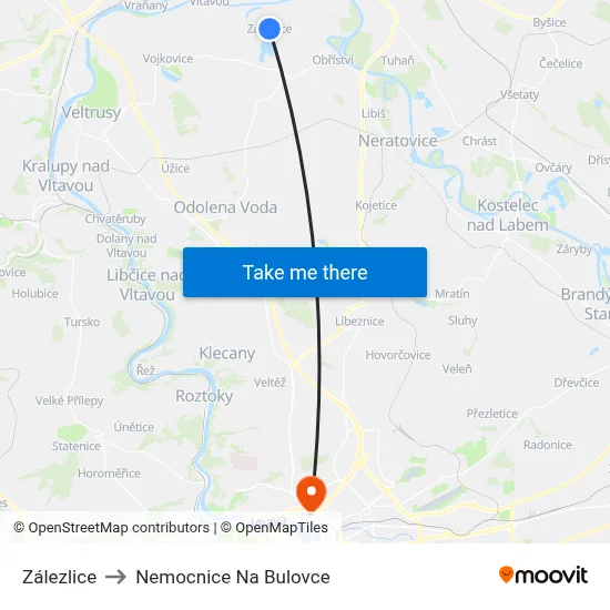 Zálezlice to Nemocnice Na Bulovce map