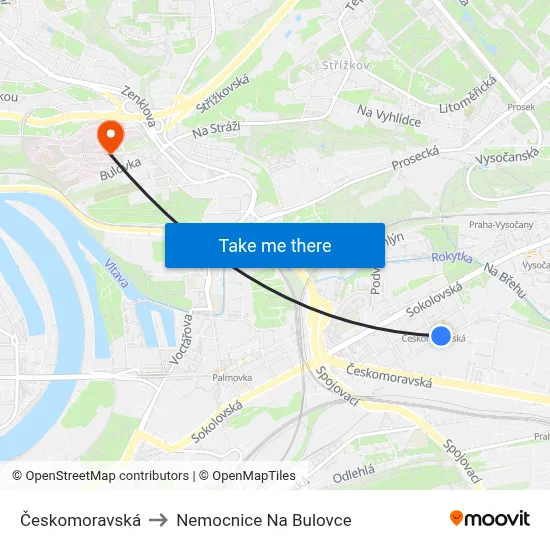 Českomoravská to Nemocnice Na Bulovce map