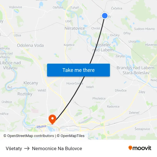 Všetaty to Nemocnice Na Bulovce map