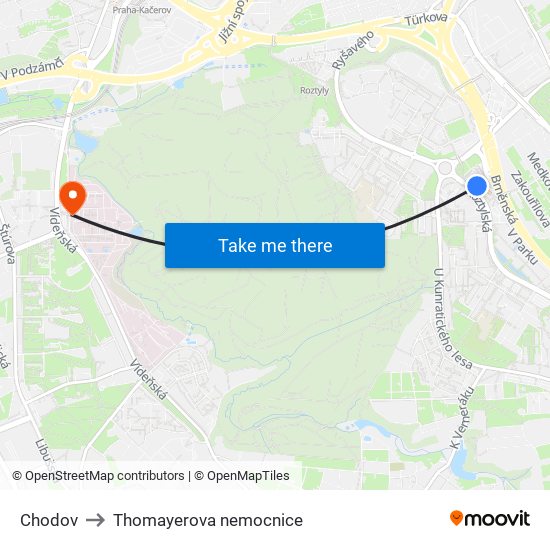 Chodov to Thomayerova nemocnice map