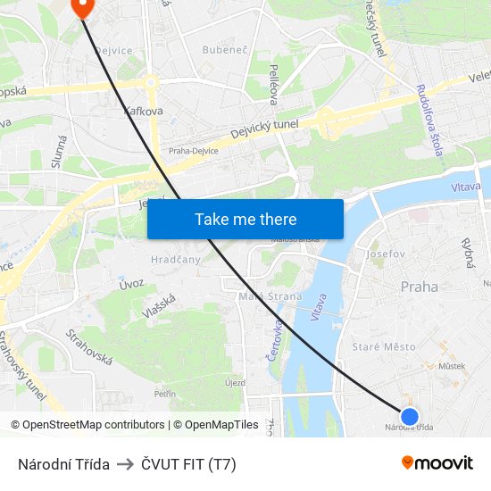 Národní Třída to ČVUT FIT (T7) map