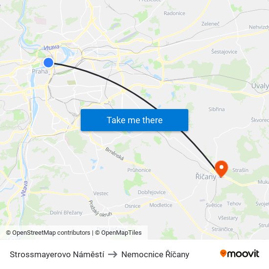 Strossmayerovo Náměstí to Nemocnice Říčany map