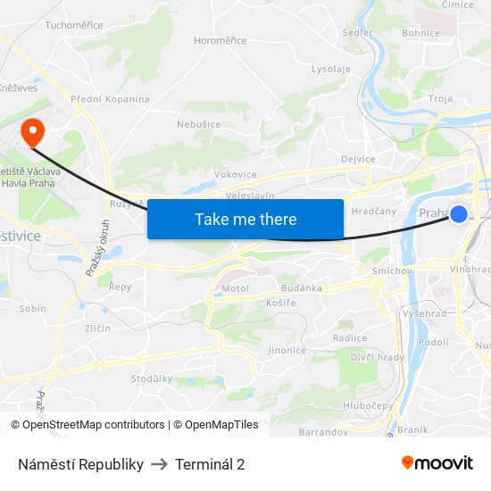 Náměstí Republiky to Terminál 2 map