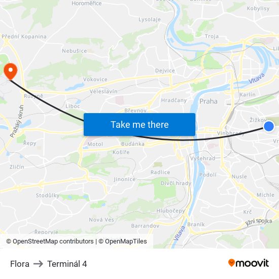 Flora to Terminál 4 map