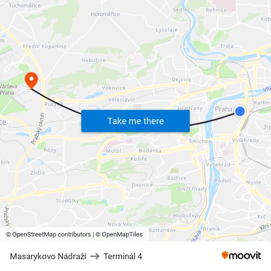 Masarykovo Nádraží to Terminál 4 map