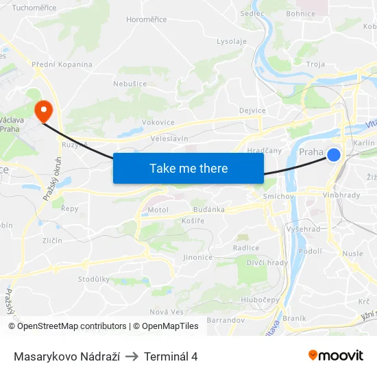 Masarykovo Nádraží to Terminál 4 map